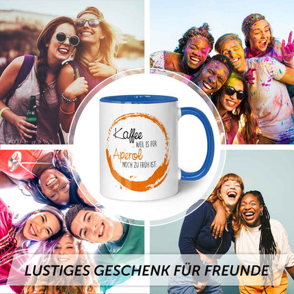 SEO. Bedruckte Tasse mit Aperol Spritz Motiv - Kaffee , weil es für Aperol noch zu früh ist - Blau Linkreich