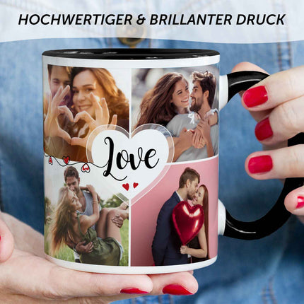 SEO. Bedruckte Tasse mit dem Spruch Love und acht eigenen Fotos - Schwarz & Weiß Linkreich