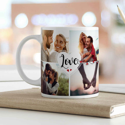 SEO. Bedruckte Tasse mit dem Spruch Love und acht eigenen Fotos - Weiß Linkreich