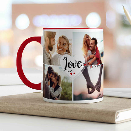 SEO. Bedruckte Tasse mit dem Spruch Love und acht eigenen Fotos - Rot Linkreich