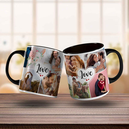 SEO. Bedruckte Tasse mit dem Spruch Love und acht eigenen Fotos - Schwarz & Weiß Linkreich