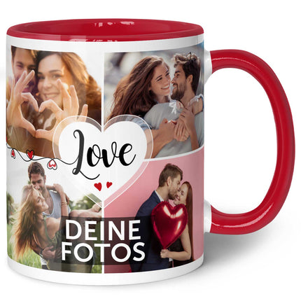 SEO. Bedruckte Tasse mit dem Spruch Love und acht eigenen Fotos - Rot Linkreich