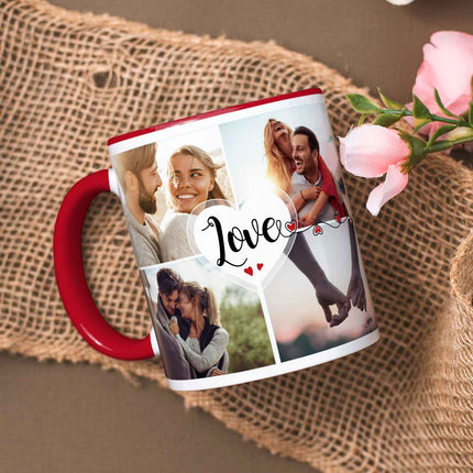 SEO. Bedruckte Tasse mit dem Spruch Love und acht eigenen Fotos - Rot Linkreich