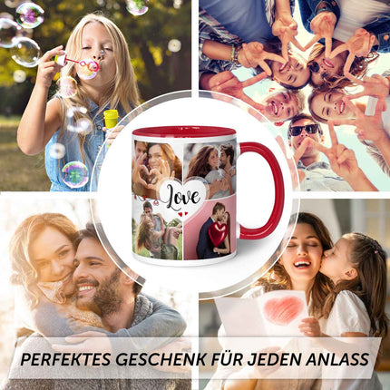 SEO. Bedruckte Tasse mit dem Spruch Love und acht eigenen Fotos - Rot Linkreich