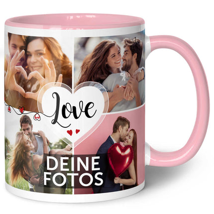SEO. Bedruckte Tasse mit dem Spruch Love und acht eigenen Fotos - Rosa Linkreich