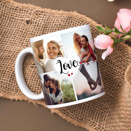 SEO. Bedruckte Tasse mit dem Spruch Love und acht eigenen Fotos - Weiß Linkreich