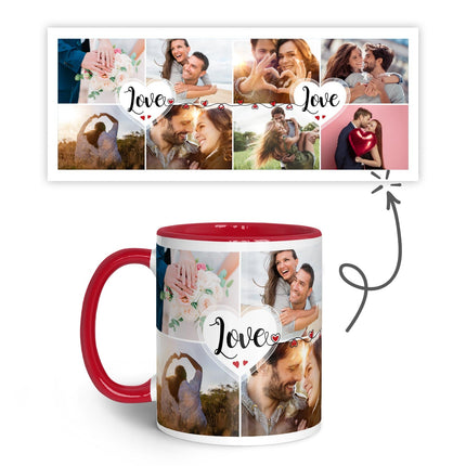 SEO. Bedruckte Tasse mit dem Spruch Love und acht eigenen Fotos - Rot Linkreich