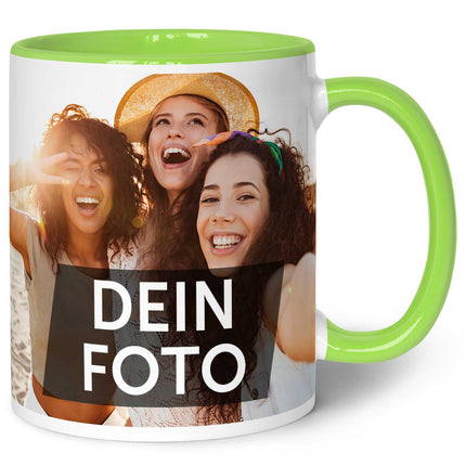 SEO. Bedruckte Tasse mit eigenem Foto - Hellgrün Linkreich