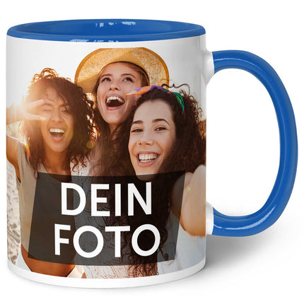 SEO. Bedruckte Tasse mit eigenem Foto - Blau Linkreich