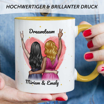 SEO. Bedruckte Tasse mit Konfiguration - Beste Freundin - Gelb Linkreich