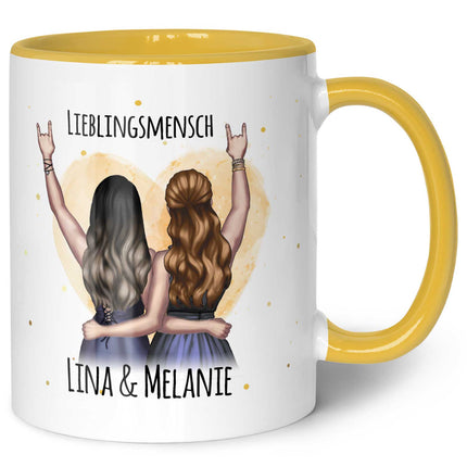 SEO. Bedruckte Tasse mit Konfiguration - Beste Freundin - Gelb Linkreich