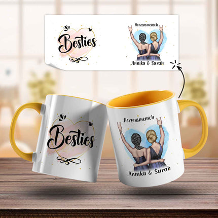 SEO. Bedruckte Tasse mit Konfiguration - Beste Freundin - Gelb Linkreich