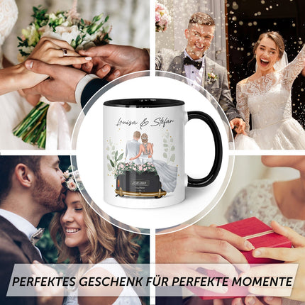 SEO. Bedruckte Tasse mit Konfiguration - Hochzeitsauto mit eigenem Brautpaar - Orange Linkreich
