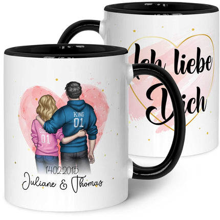 SEO. Bedruckte Tasse mit Konfiguration - Pärchen Motiv - Schwarz & Weiß Linkreich