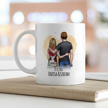 SEO. Bedruckte Tasse mit Konfiguration - Pärchen Motiv - Orange Linkreich