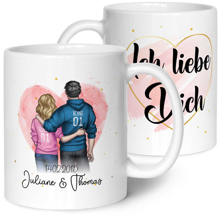SEO. Bedruckte Tasse mit Konfiguration - Pärchen Motiv - Weiß Linkreich