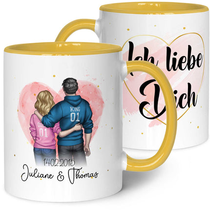 SEO. Bedruckte Tasse mit Konfiguration - Pärchen Motiv - Gelb Linkreich