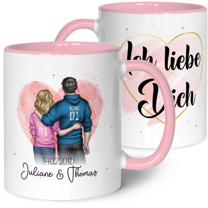 SEO. Bedruckte Tasse mit Konfiguration - Pärchen Motiv - Rosa Linkreich