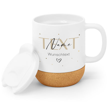 SEO. Bedruckte Tasse mit Korksockel & Deckel - Wunschtext V2 - Linkreich