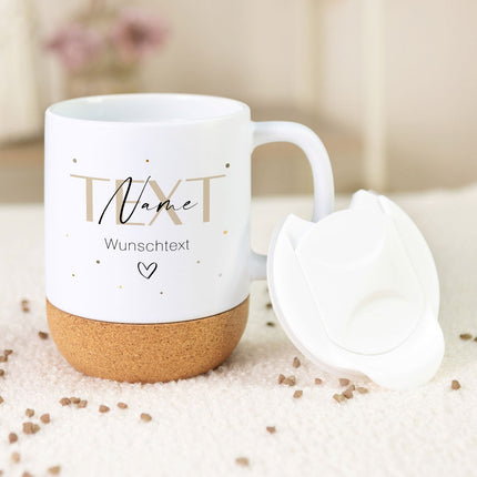 SEO. Bedruckte Tasse mit Korksockel & Deckel - Wunschtext V2 - Linkreich