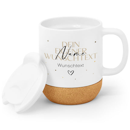 SEO. Bedruckte Tasse mit Korksockel & Deckel - Wunschtext V2 - Linkreich