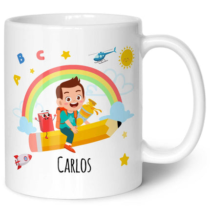 SEO. Bedruckte Tasse mit Motiv Einschulung - Junge Weiß Linkreich