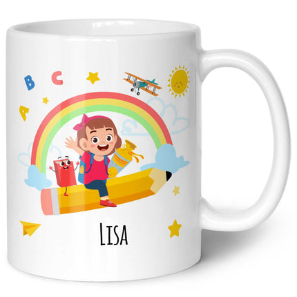SEO. Bedruckte Tasse mit Motiv Einschulung - Mädchen Weiß Linkreich