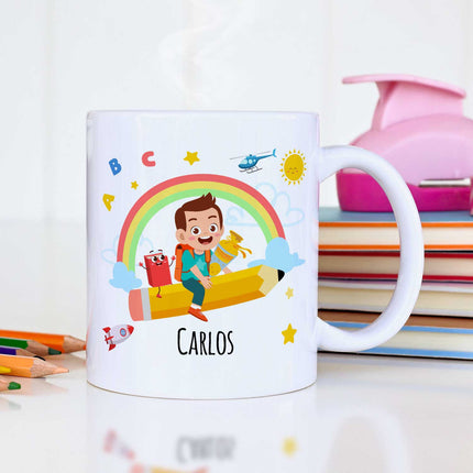 SEO. Bedruckte Tasse mit Motiv Einschulung - Junge Weiß Linkreich