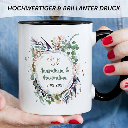 SEO. Bedruckte Tasse mit Motiv "Flower Wedding" - Schwarz & Weiß Linkreich