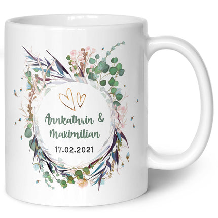 SEO. Bedruckte Tasse mit Motiv "Flower Wedding" - Weiß Linkreich