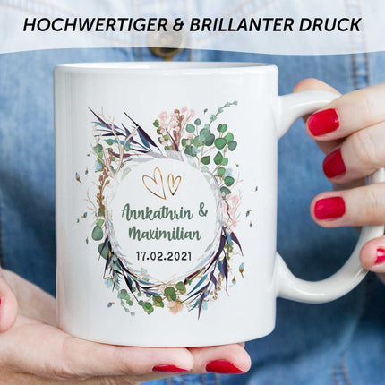 SEO. Bedruckte Tasse mit Motiv "Flower Wedding" - Weiß Linkreich