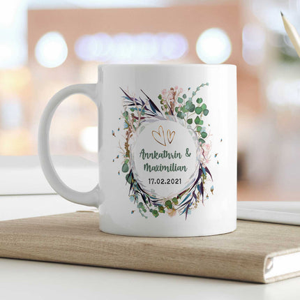 SEO. Bedruckte Tasse mit Motiv "Flower Wedding" - Weiß Linkreich