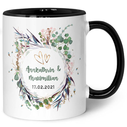 SEO. Bedruckte Tasse mit Motiv "Flower Wedding" - Schwarz & Weiß Linkreich