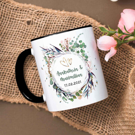 SEO. Bedruckte Tasse mit Motiv "Flower Wedding" - Schwarz & Weiß Linkreich