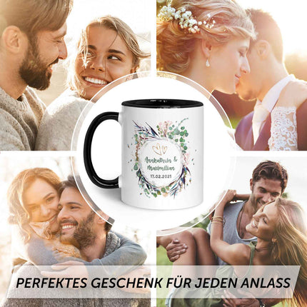 SEO. Bedruckte Tasse mit Motiv "Flower Wedding" - Schwarz & Weiß Linkreich