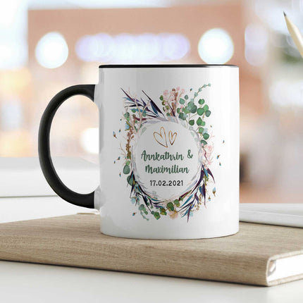 SEO. Bedruckte Tasse mit Motiv "Flower Wedding" - Schwarz & Weiß Linkreich