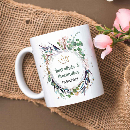 SEO. Bedruckte Tasse mit Motiv "Flower Wedding" - Weiß Linkreich