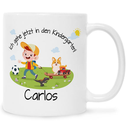 SEO. Bedruckte Tasse mit Motiv Ich gehe jetzt in den Kindergarten für Jungen & Mädchen - Junge Weiß Linkreich