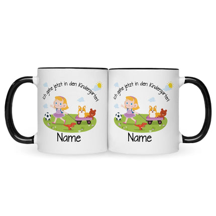 SEO. Bedruckte Tasse mit Motiv Ich gehe jetzt in den Kindergarten für Jungen & Mädchen - Mädchen Schwarz & Weiß Linkreich