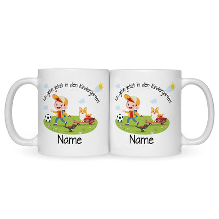 SEO. Bedruckte Tasse mit Motiv Ich gehe jetzt in den Kindergarten für Jungen & Mädchen - Junge Weiß Linkreich