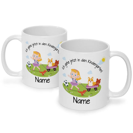 SEO. Bedruckte Tasse mit Motiv Ich gehe jetzt in den Kindergarten für Jungen & Mädchen - Mädchen Weiß Linkreich