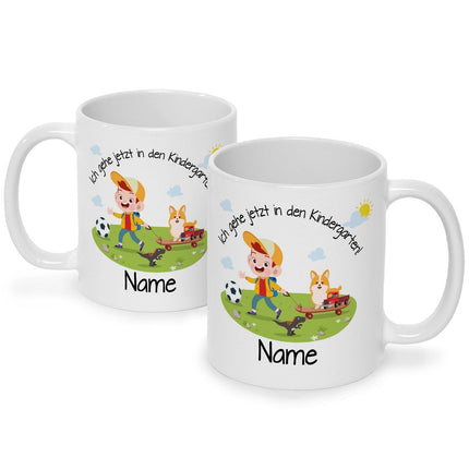 SEO. Bedruckte Tasse mit Motiv Ich gehe jetzt in den Kindergarten für Jungen & Mädchen - Junge Weiß Linkreich