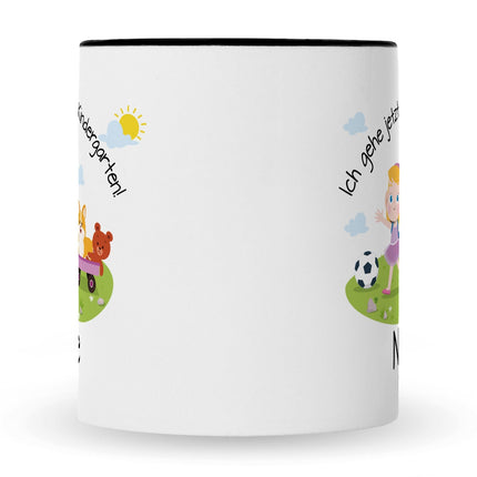 SEO. Bedruckte Tasse mit Motiv Ich gehe jetzt in den Kindergarten für Jungen & Mädchen - Mädchen Schwarz & Weiß Linkreich