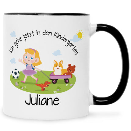 SEO. Bedruckte Tasse mit Motiv Ich gehe jetzt in den Kindergarten für Jungen & Mädchen - Mädchen Schwarz & Weiß Linkreich