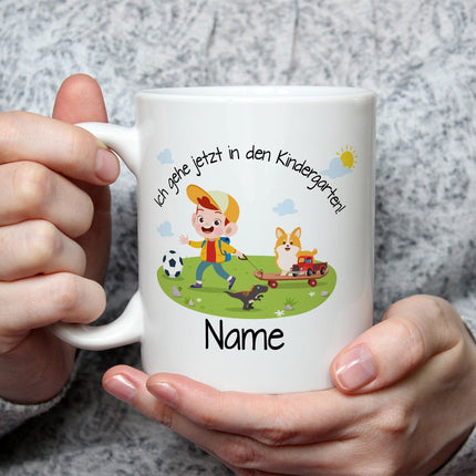 SEO. Bedruckte Tasse mit Motiv Ich gehe jetzt in den Kindergarten für Jungen & Mädchen - Junge Weiß Linkreich