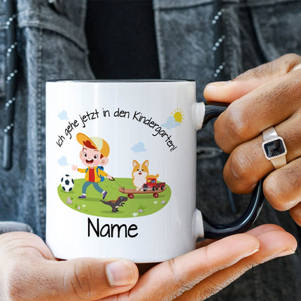 SEO. Bedruckte Tasse mit Motiv Ich gehe jetzt in den Kindergarten für Jungen & Mädchen - Junge Weiß Linkreich