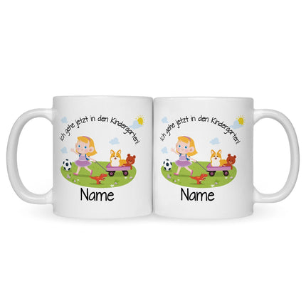 SEO. Bedruckte Tasse mit Motiv Ich gehe jetzt in den Kindergarten für Jungen & Mädchen - Mädchen Weiß Linkreich