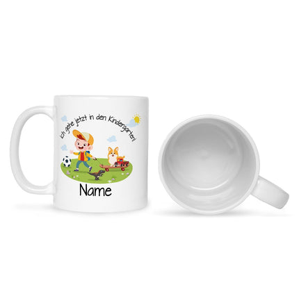 SEO. Bedruckte Tasse mit Motiv Ich gehe jetzt in den Kindergarten für Jungen & Mädchen - Junge Weiß Linkreich