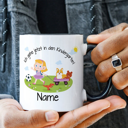 SEO. Bedruckte Tasse mit Motiv Ich gehe jetzt in den Kindergarten für Jungen & Mädchen - Mädchen Schwarz & Weiß Linkreich