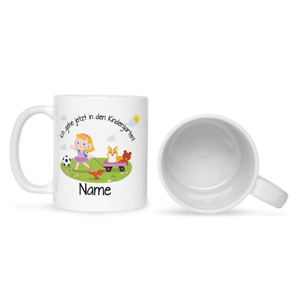 SEO. Bedruckte Tasse mit Motiv Ich gehe jetzt in den Kindergarten für Jungen & Mädchen - Mädchen Weiß Linkreich